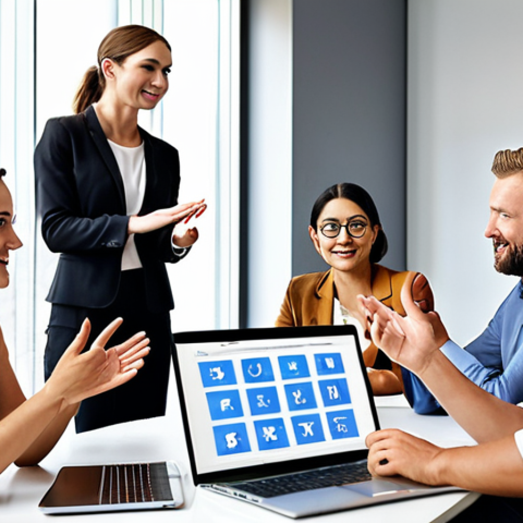 **

Prompt: A diverse group of people in a modern office, engaged in a lively business meeting. Some are looking at laptops, others are gesturing while speaking. Focus on collaboration and international teamwork.

**