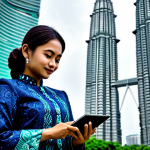 **

A Malaysian businesswoman in a modern batik Kebaya, fully clothed, appropriate attire, standing confidently in front of the Petronas Twin Towers in Kuala Lumpur. She is holding a tablet displaying international trade data. Professional lighting, perfect anatomy, natural pose, safe for work, appropriate content, professional.

**